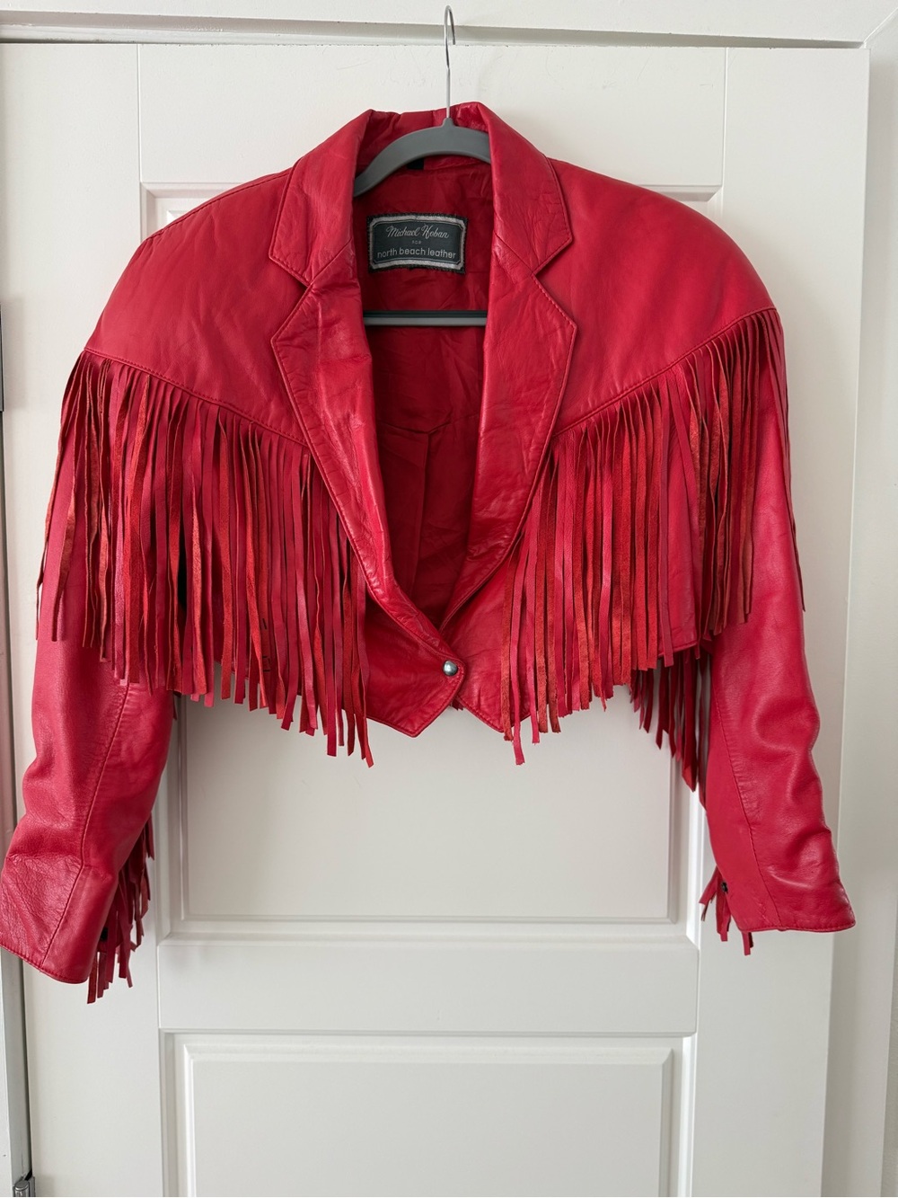 Vintage Michael Hoban for North Beach Leather Fringe Cropped Red Leather Jacket